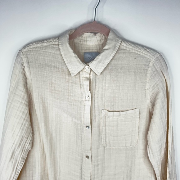 Rails Ellis Button Up Shirt Cream White Sand Long Sleeve Cotton Gauze Large - Picture 2 of 10